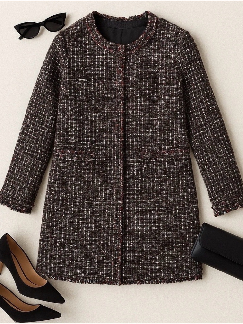 Ann Taylor Tweed Jacket Coat Burgundy Boucle Officecore Career Workwear Chic 6